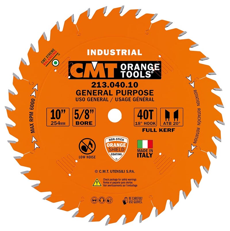 CMT ORANGE TOOLS CMT 213.040.10 10-Inch Diameter 40 Teeth 5/8-Inch Bore Industrial General Purpose Saw Blade - Image 1